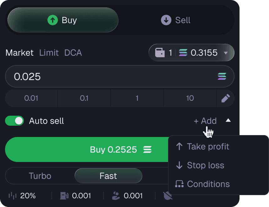Order panel with the new Conditions option in the Add menu